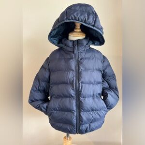UNIQLO boys, navy puffer jacket size 3-4 with removable hood